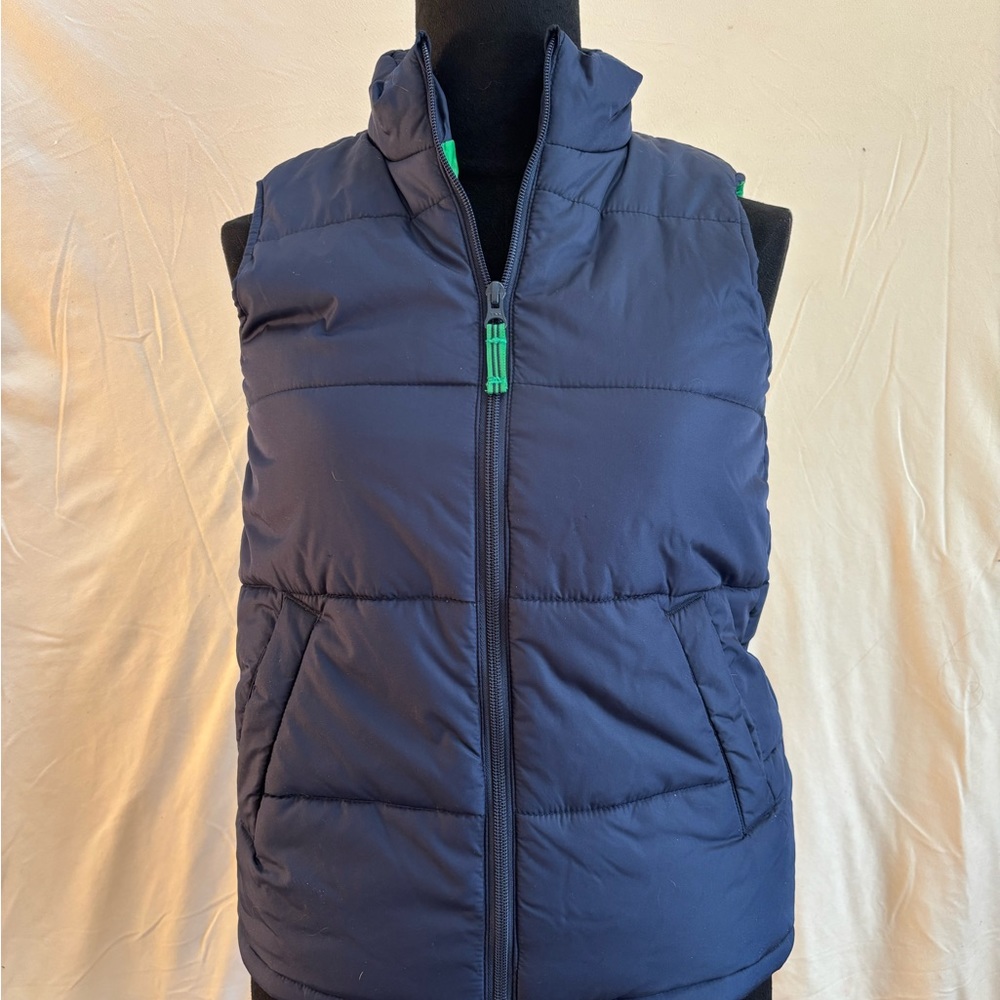 Lands' End Kids Navy Vest with Green Accents